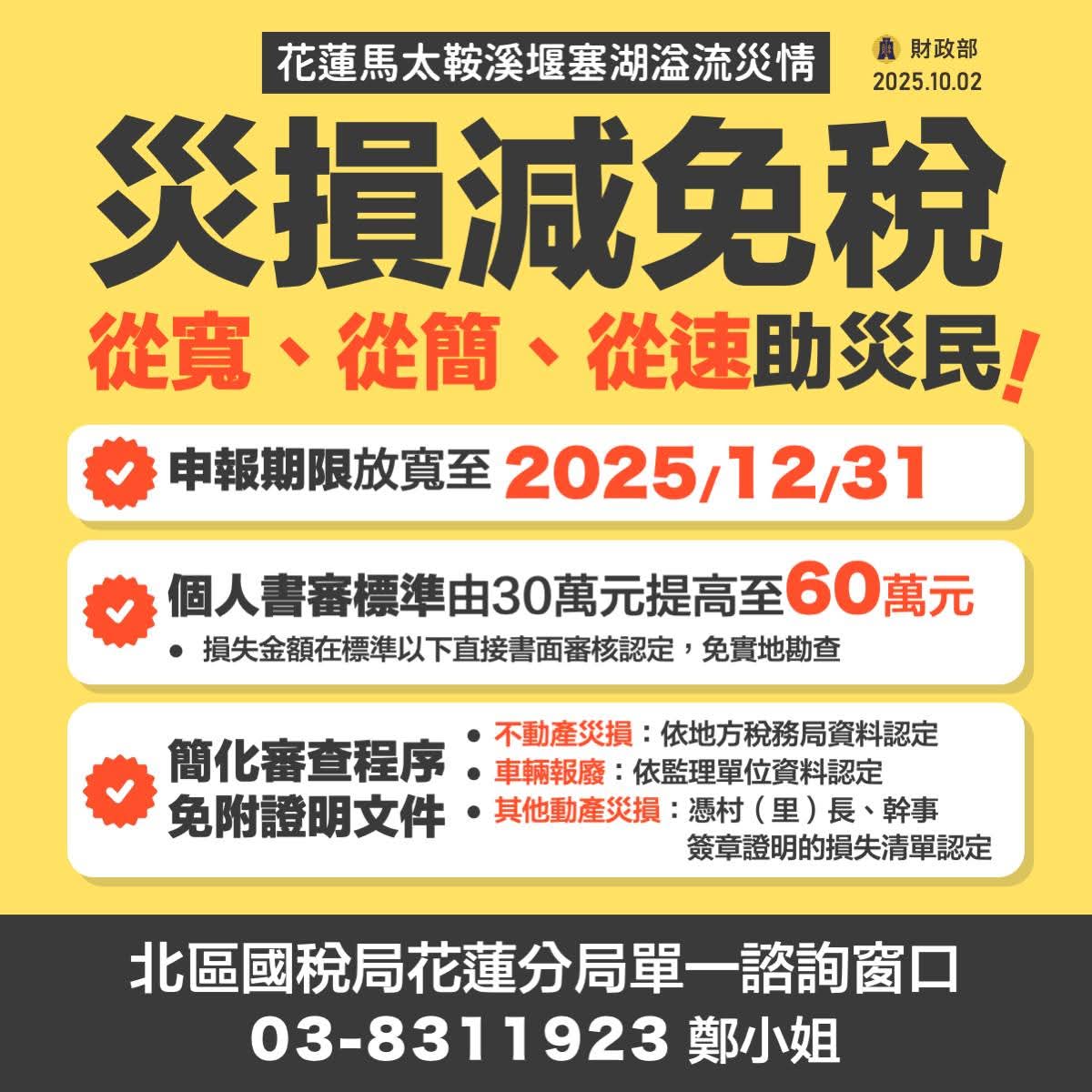 災損減免稅從寬、從速、從簡